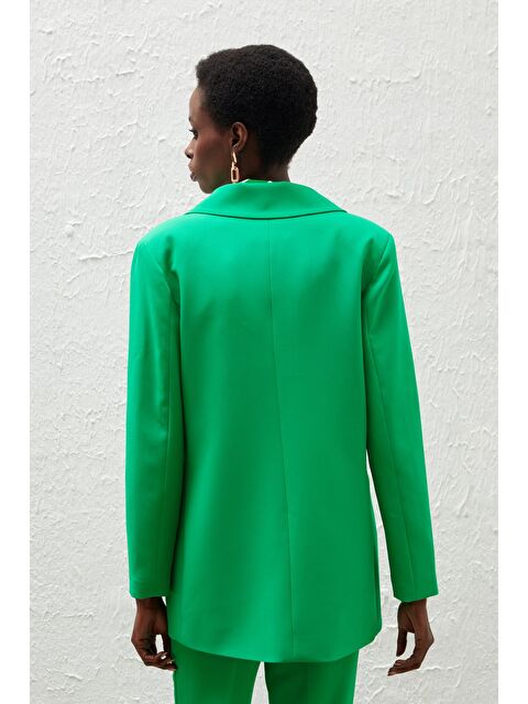 SATEEN Tek Düğmeli Salaş Ceket - Yeşil - S000323670-18194