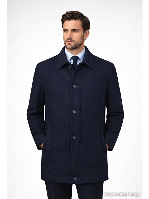 Hatemoğlu Lacivert Regular Fit Bebe Yaka Yünlü Kaban - S000387151-21164