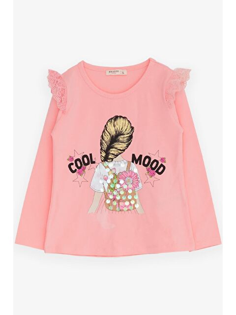 Breeze Kız Çocuk Uzun Kollu Tişört Omuzu Güpürlü Pembe (4 Yaş) - S000022051-20024