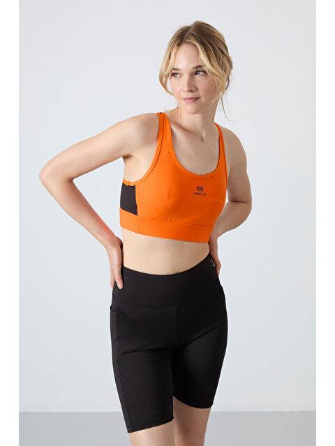 Tommylife Neon Oranj Çapraz Sırt Detaylı Slim Fit U Yaka Pedli Kadın Spor Büstiyer - 97121 - S000033479-20008