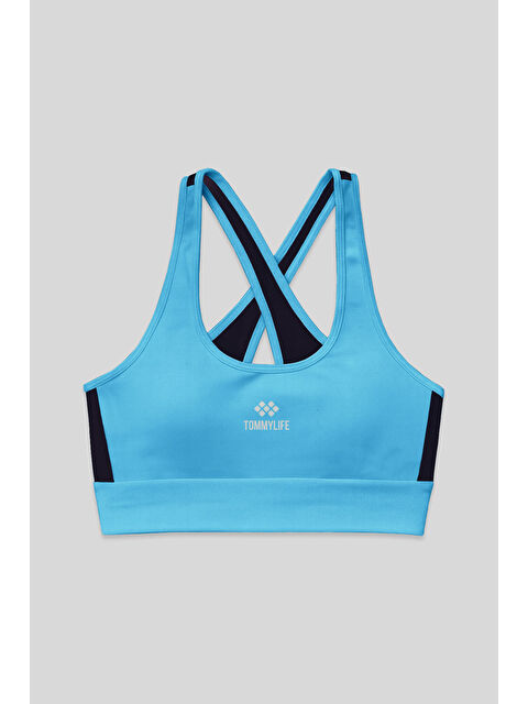 Tommylife Turkuaz Çapraz Sırt Detaylı Slim Fit U Yaka Pedli Kadın Spor Büstiyer - 97121 - S000033479-20055