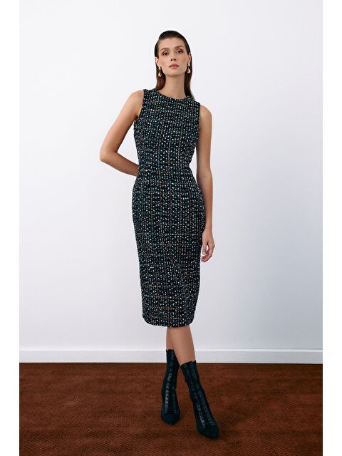 SATEEN Kolsuz Tüvit Kalem Elbise - Siyah - S000324167-19351