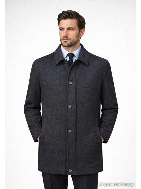 Hatemoğlu Antrasit Regular Fit Bebe Yaka Yünlü Kaban - S000387151-29666