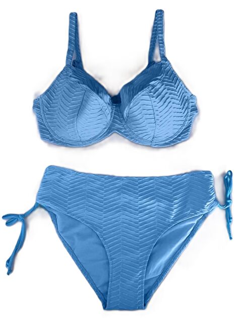 Hazelin Kadın Buz Mavi Desenli Büyük Beden Astarlı Bikini Takım HZL25S-LC4004 - S000341890-8826