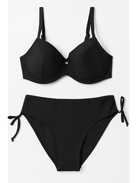 Hazelin Kadın Siyah Desenli Büyük Beden Astarlı Bikini Takım HZL25S-LC4004 - S000341890-19351
