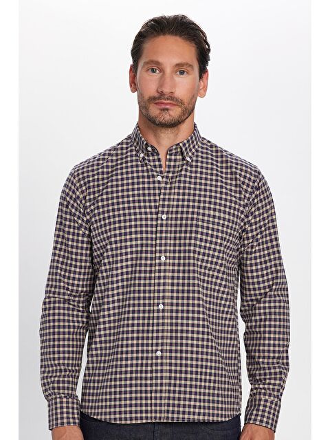 TUDORS Erkek Regular Fit Klasik Kesim Düğmeli Yaka Küçük Kareli Pamuklu Gömlek - S000323324-23173