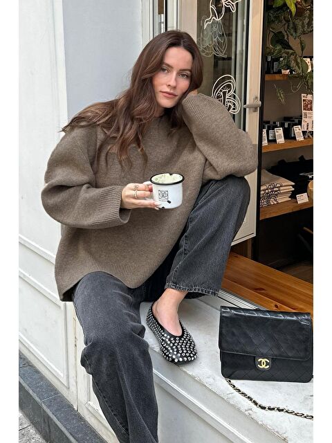 Madmext Vizon Bisiklet Yaka Oversize Triko Kazak Mg1972 - S000127733-26429