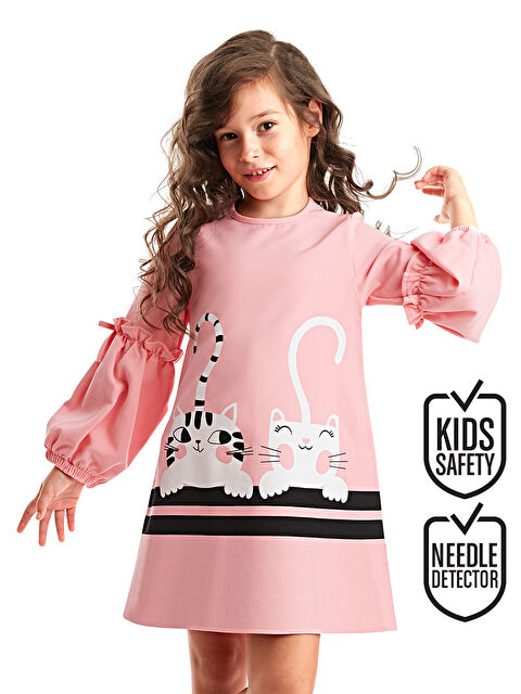 Denokids Cute Friends Kedi Kız Çocuk Dokuma Elbise - S000009668-20024