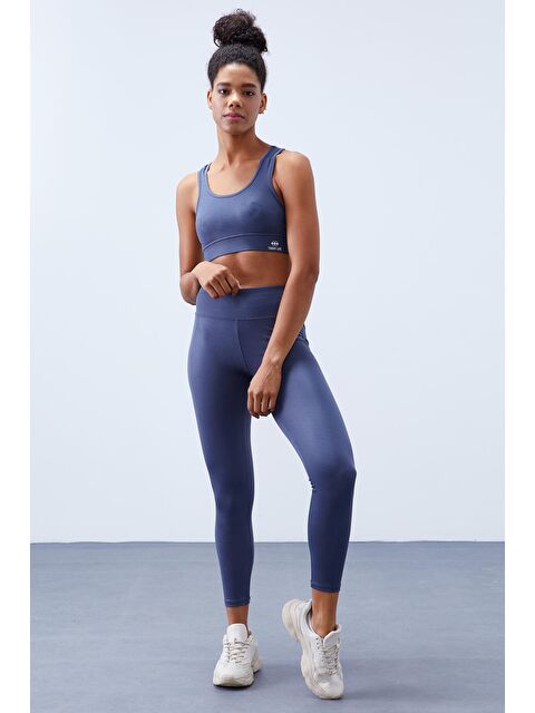 Tommylife Petrol Yüksek Bel Toparlayıcılı Sırt Detaylı Slim Fit Büstiyer Kadın Tayt Takım - 95281 - S000032288-20019