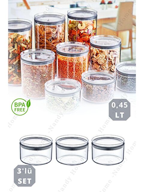 Nandy Home 0,45 Lt Sızdırmaz Kapak, Silikon Contalı Yuvarlak 3'lü Saklama Kabı Seti - S000013186-23173