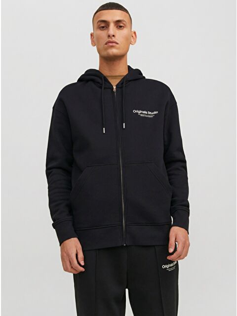 Jack & Jones Vesterbro Siyah Kapüşonlu Erkek Fermuarlı Sweatshirt Hırka