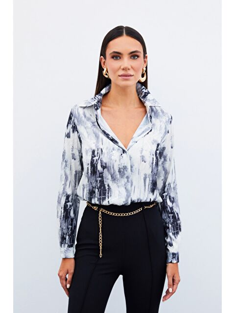 SATEEN Desenli Düz Gömlek - Siyah - S000323471-19351