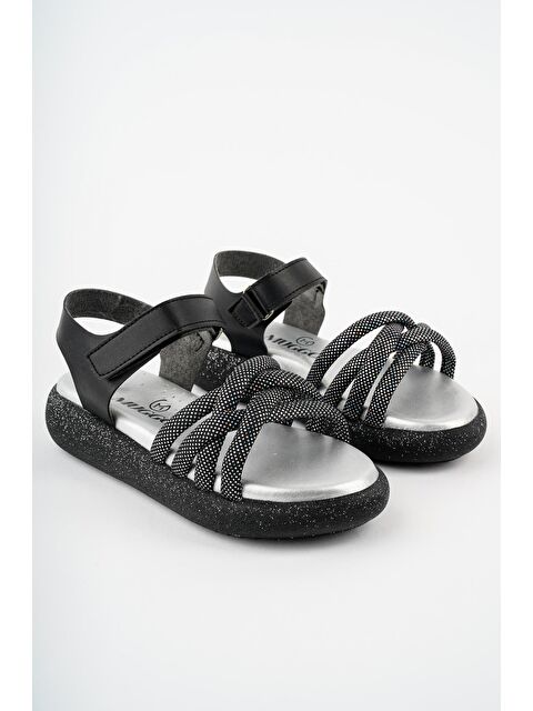 Muggo JAZZ Günlük Ortopedik Hafif Taban Örgü Detaylı Cırtlı Kız Çocuk Sandalet - S000161825-19351