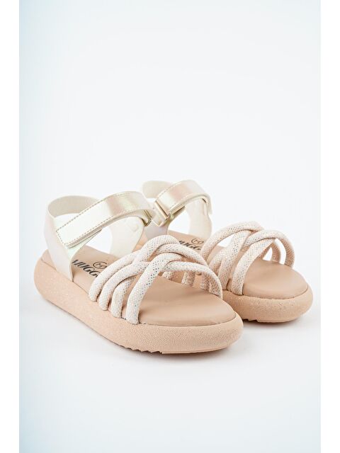 Muggo JAZZ Günlük Ortopedik Hafif Taban Örgü Detaylı Cırtlı Kız Çocuk Sandalet - S000161825-19928