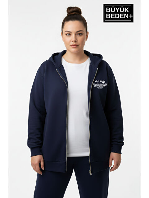 Süperlife Kadın Büyük Beden Fermuarlı Kapüşonlu Chef Baskılı Sweatshirt Hırka - Rahat Kalıp SPR26BHRK921 - S000481153-21164