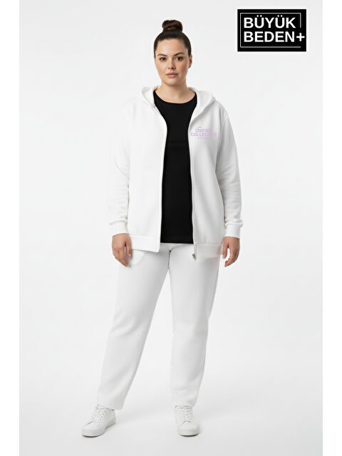 Süperlife Kadın Büyük Beden Fermuarlı Kapüşonlu Unified Baskılı ince Sweatshirt Hırka SPR26BHRK924 - S000481156-19965