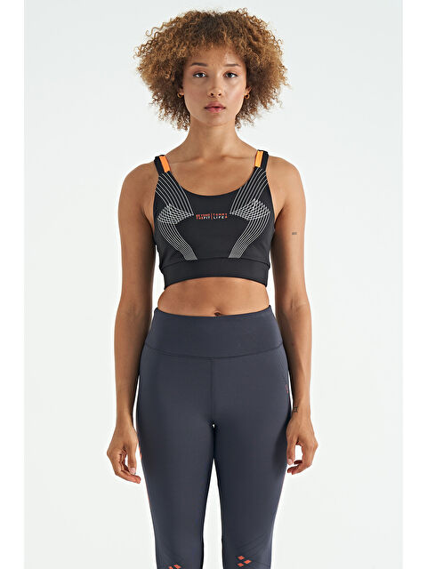 Tommylife Siyah Baskılı Sırt Çapraz Detaylı Dalgıç Kumaş Dar Kalıp Kadın Büstiyer - 97273 - S000085416-19351