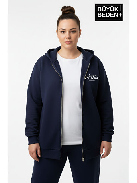 Süperlife Kadın Büyük Beden Fermuarlı Kapüşonlu Unified Baskılı Sweatshirt Hırka SPR26BHRK924 - S000481156-21164