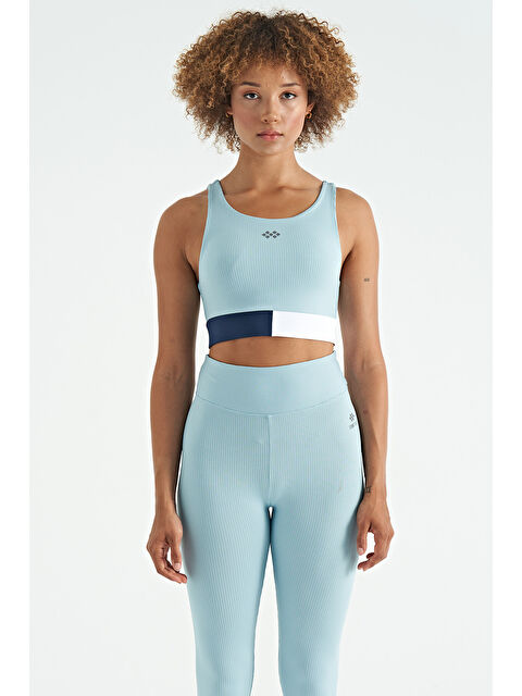 Tommylife Açık Mavi Renk Bloklu Logo Baskılı Dar Kalıp Fitilli Kadın Büstiyer - 97275 - S000033483-17437