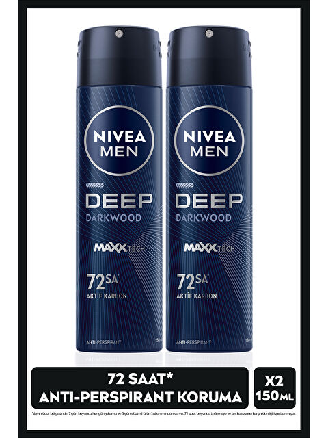 NIVEA MEN Erkek Sprey Deodorant Deep Dimension Aktif Karbon 150ml, 72 Saat Anti-perspirant, X2 Adet - S000113233-26865
