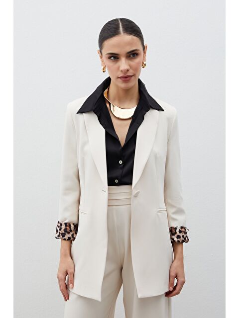 SATEEN Mono Yaka Klasik Ceket - Taş - S000323590-25636