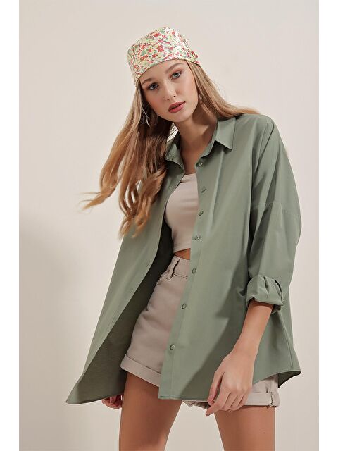 Bigdart 3900 Oversize Uzun Basic Gömlek - Haki - S000081512-18547