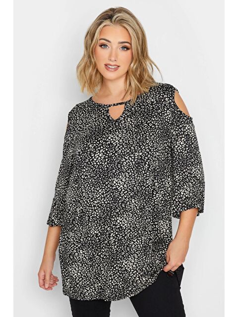 Stil Diva Büyük Beden Omuz ve Yaka Detaylı Desenli Fakir Kol Bluz 302487 - S000065342-19351