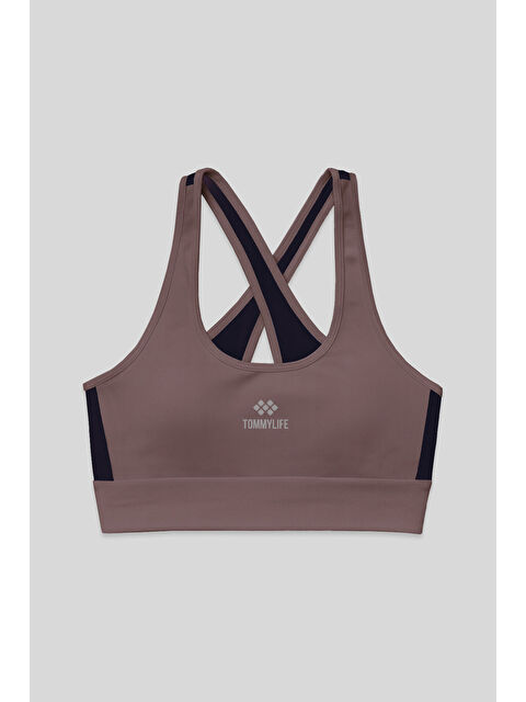 Tommylife Gül Kurusu Çapraz Sırt Detaylı Slim Fit U Yaka Pedli Kadın Spor Büstiyer - 97121 - S000033479-20028