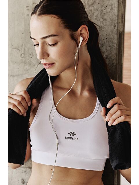 Tommylife Beyaz Çapraz Sırt Detaylı Slim Fit U Yaka Pedli Kadın Spor Büstiyer - 97121 - S000033479-20063