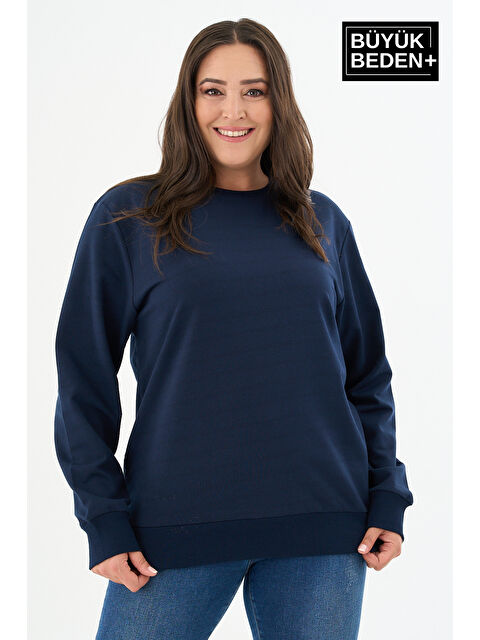 Süperlife Kadın Büyük Beden Bisiklet Yaka İnce Sweatshirt SPR24BSWK56 - S000302902-21164