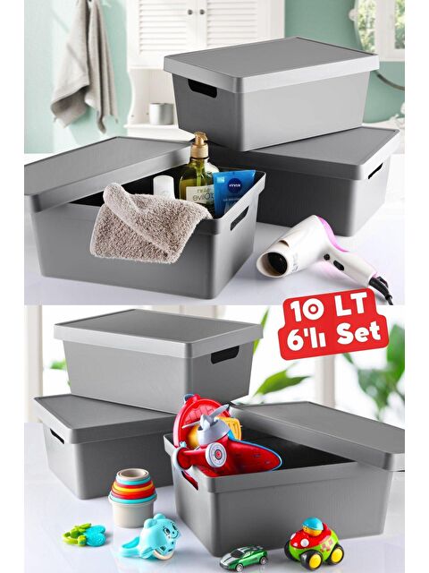 Nandy Home 10 lt Dekoratif Düzenleyici Kapaklı Kutu 6 Adet ANTRASİT - S000013155-23173