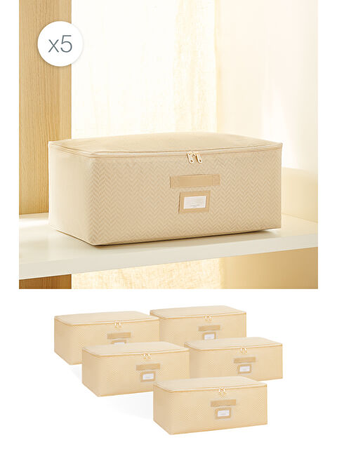 Ocean Home Textile 5'li Orta Boy Bej Balıksırtı Hurç Set 52 x 28 x 21 cm - S000091209-19928