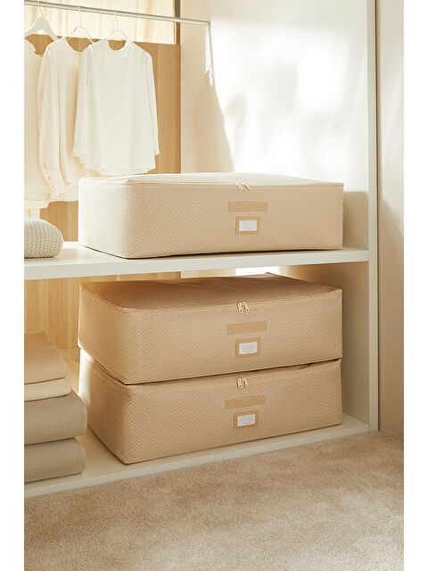 Ocean Home Textile 3'lü Mega Boy Bej Balıksırtı Baza Altı Hurç Set 74 x 46 x 22 cm - S000091078-19928