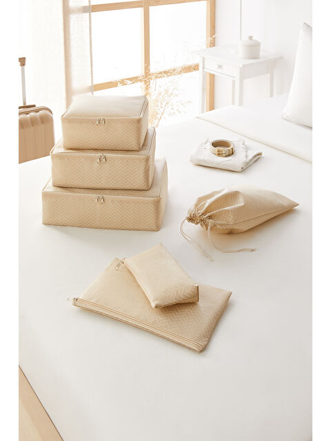 Ocean Home Textile 6'lı Bej Balıksırtı Bavul İçi Düzenleyici Set - S000090934-19928