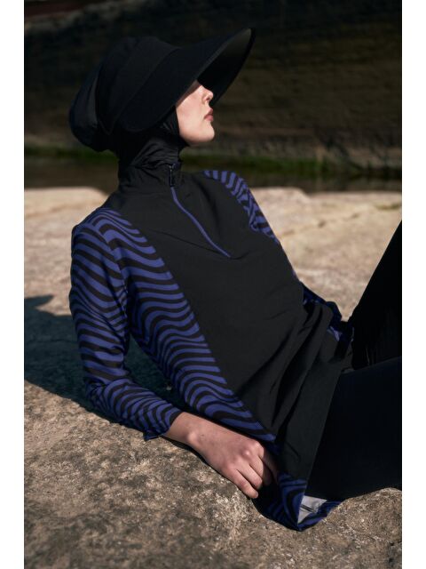 C&City Zebra Desenli 4'Lü Tesettür Mayo 6227 Siyah/Sax - S000377800-19351