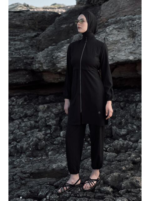 C&City Uzun Tunikli 4'Lü Düz Tesettür Mayo 6056 Siyah - S000375960-19351