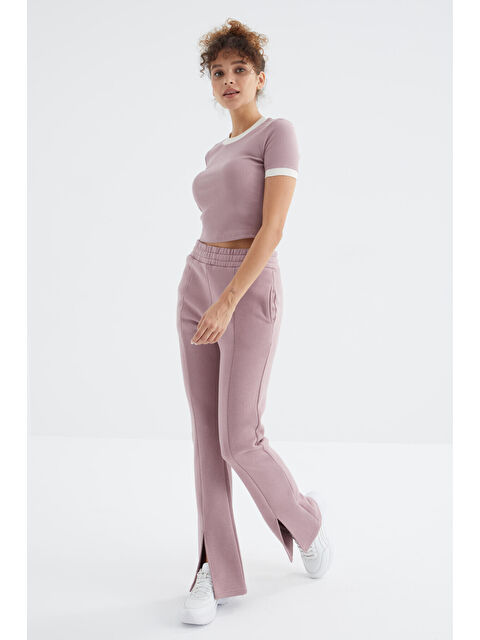 Tommylife Gül Kurusu Yüksek Bel Ön Yırtmaç Detaylı Yan Cepli Rahat Form Kadın Eşofman Alt - 94625 - S000028567-20028