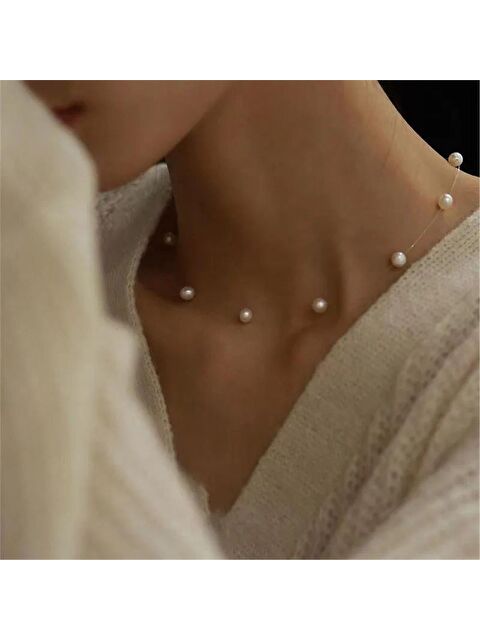 Pelin Aksesuar İncili Şeffaf Misinalı Hayalet Kolye - S000052455-23173