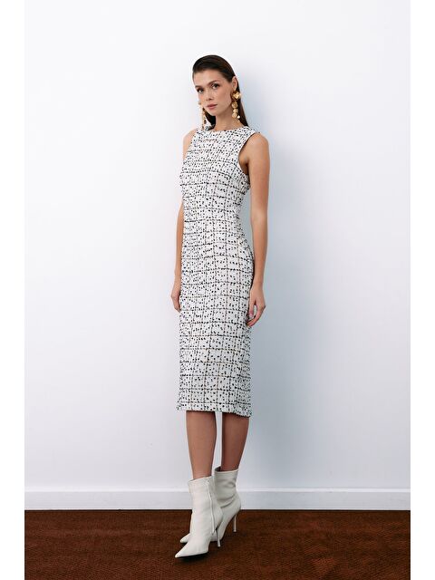 SATEEN Kolsuz Tüvit Kalem Elbise - Taş - S000324167-25636