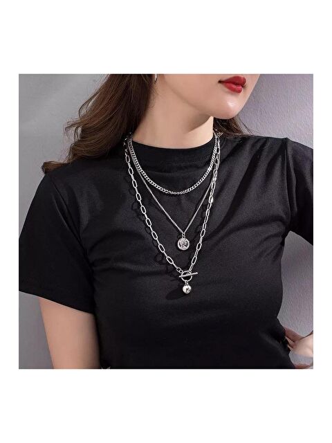 Pelin Aksesuar Silver Renk 3lü Zincir Kolye - S000052488-23173