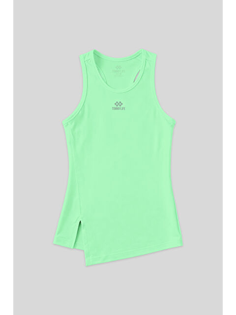 Tommylife Neon Yeşil Yırtmaç Detaylı O Yaka Sıfır Kollu Standart Kalıp Kadın Spor Atlet - 97256 - S000203356-18194
