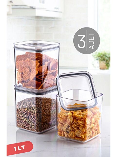 Nandy Home 1 Lt Sızdırmaz Kapak, Silikon Contalı Kare 3'lü Saklama Kabı Seti - S000013154-23173