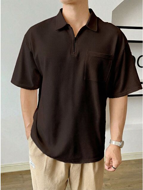 Genius Store Erkek Oversize Polo Yaka Waffle Tişört