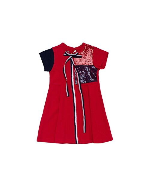 COPPA BABY Kız Çocuk  Kısa Kollu  Volanlı Kurdela Detaylı Pullu Penye Elbise - S000011449-20045