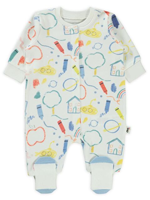 Civil Baby Renkli Ev Baskılı 1-6 Ay Tulum - Ekru 1-3 Ay - S000382575-19965