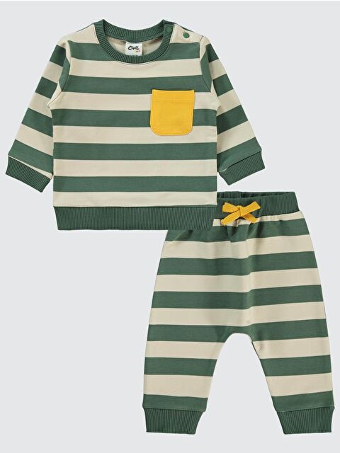 Civil Baby Çizgi Emprime Cepli 6-18 Ay Takım - Haki 12-18 Ay - S000325545-18547