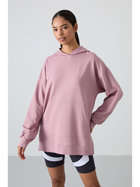 Tommylife Gül Kurusu Balon Kol Yazı Nakışlı Kadın Oversize Tunik Sweatshirt - 97163 - S000030747-20028