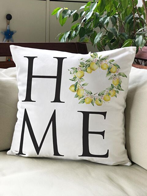 Evmila Kadife Doku Çift Taraf Baskılı Limon Desen 43x43 cm Tekli Kırlent Kılıfı - S000013202-20063