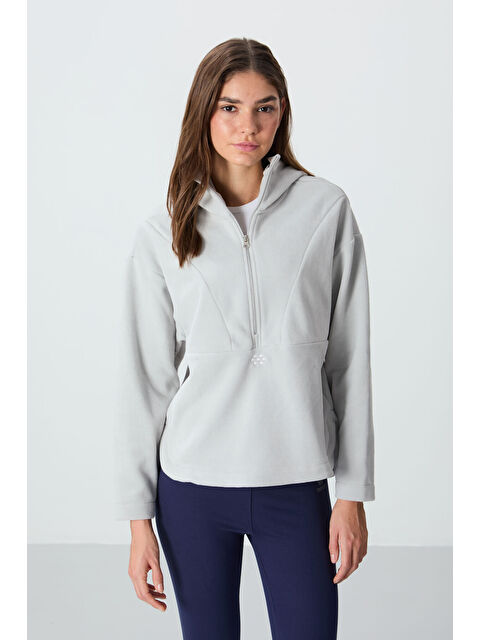 Tommylife Taş Kalın Yumuşak Dokulu Kapüşonlu Oversize Nakışlı Polar Kadın Sweatshirt  97286 - S000332329-25636