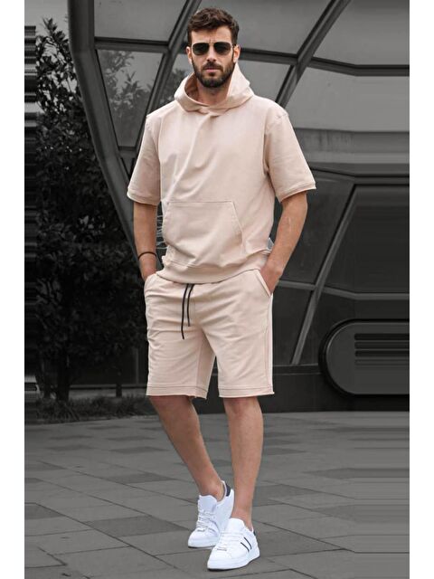 Madmext Bej Kapüşonlu Şort Takım 5919 - S000031404-19928